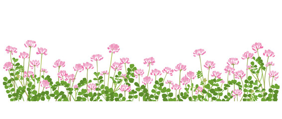 満開のれんげ畑　横長の背景イラスト