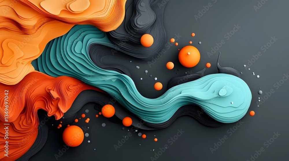Poster captivating abstract digital art depicting a dynamic fluid topographic rainfall pattern visualizatio