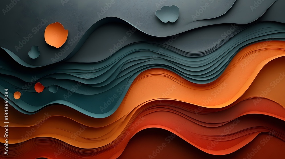 Poster captivating abstract digital art depicting a fluid topographic landscape with dynamic visualization 