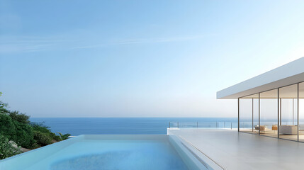 Fototapeta premium Modern Seaside Villa With Infinity Pool And Ocean View