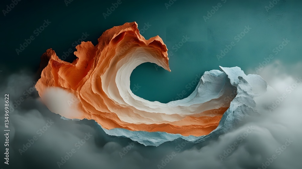 Poster captivating digital artwork showcasing a mesmerizing fluid topographic terrain with a dynamic weathe