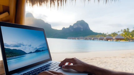 Tropical workation vibes remote work setup by the beach stunning ocean views peaceful environment
