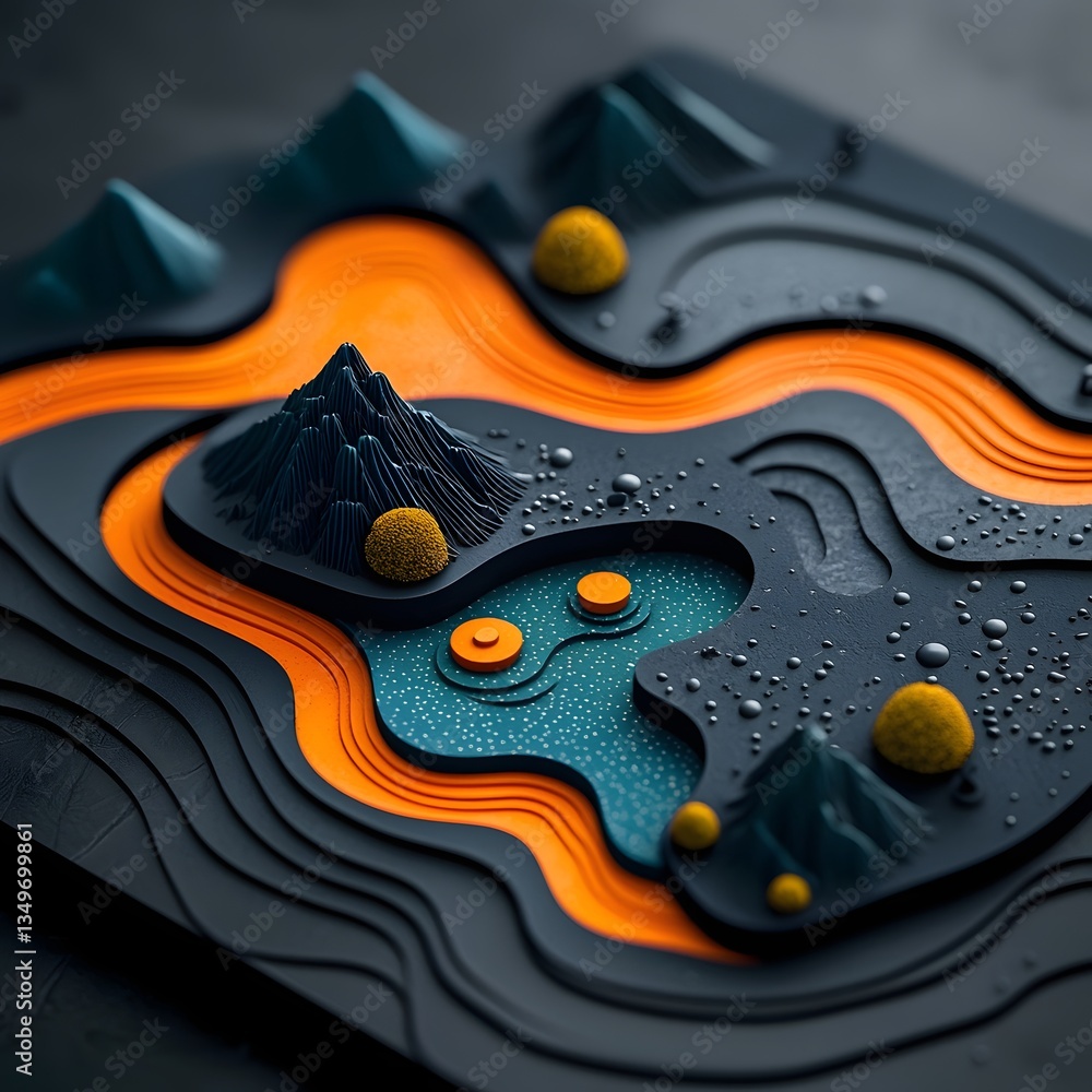 Poster captivating generative data visualization of a flowing undulating topographic landscape with shiftin