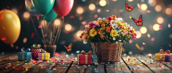 Whimsical birthday bash flowers balloons and butterflies