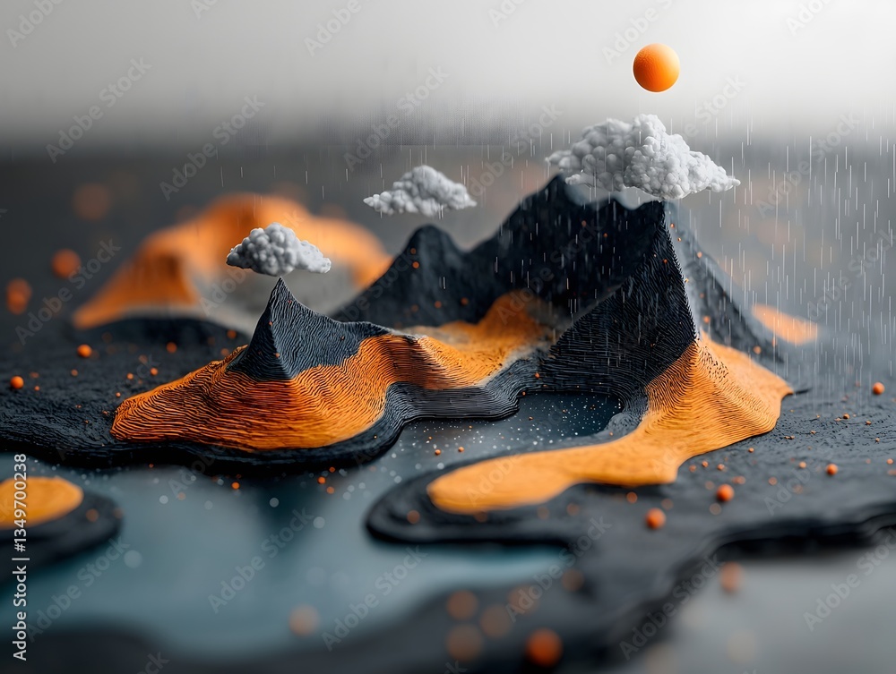 Poster captivating geospatial visualization showcasing fluid rainfall data patterns and breathtaking topogr