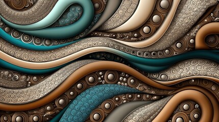Obraz premium Abstract swirls and circles, textured background, flowing patterns, digital art