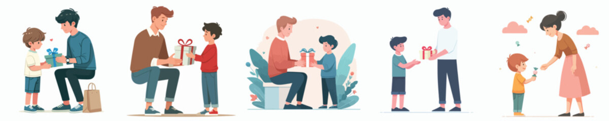 vector of a young man giving gifts to children