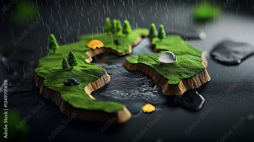 Poster captivating rainfall pattern map with fluid topographic terrain and dynamic data visualization meteo