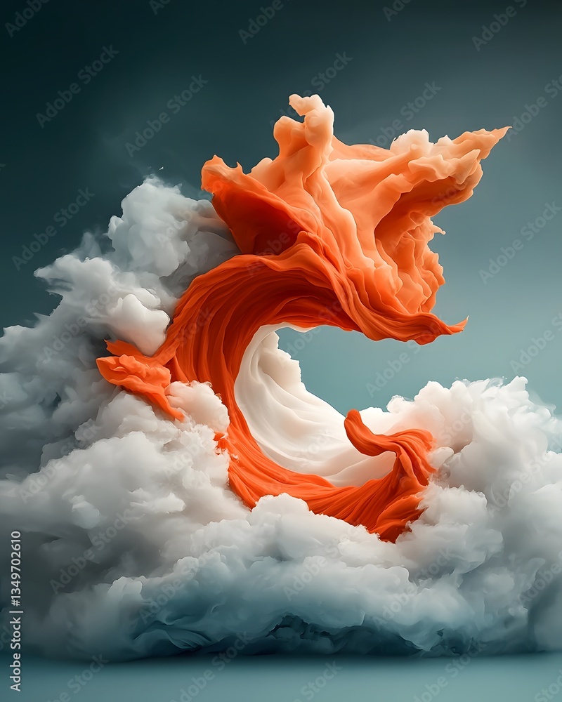Poster captivating weather data visualization depicting a fluid topographic terrain map with a swirling glo