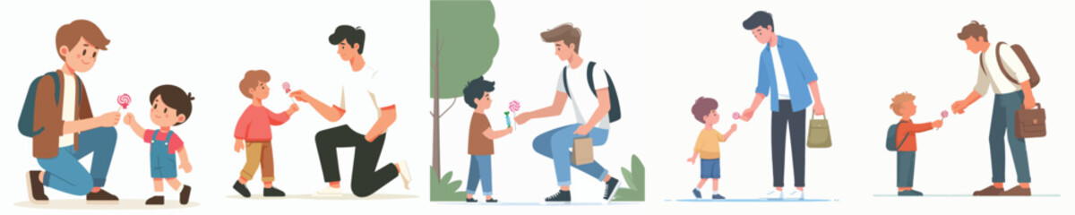 vector of a young man giving candy to children