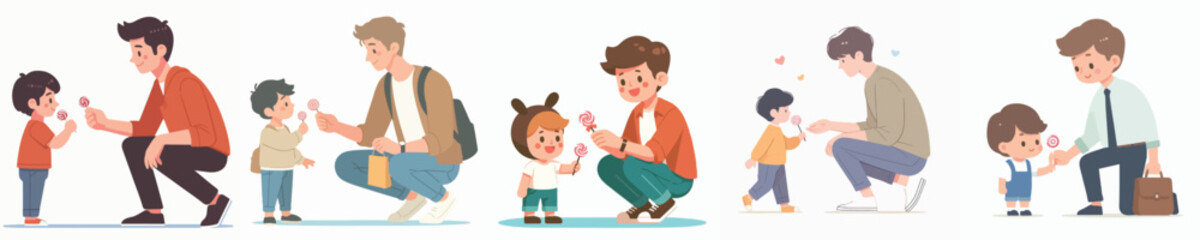 Obraz premium vector of a young man giving candy to children