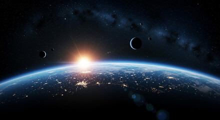 Stunning Sunrise over Earth from Space Planets and Milky Way Visible