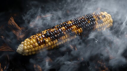 Fototapeta premium Buttery grilled corn with golden kernels close up on white surface high resolution picture