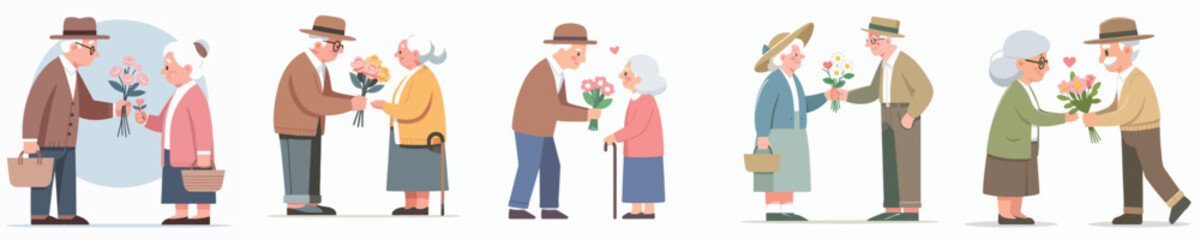 Fototapeta premium vector of a grandfather giving flowers to grandmother