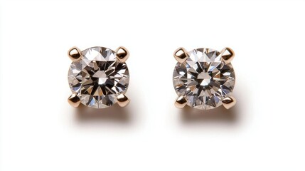Trendy diamond stud earrings with minimalist triangle designs, sparkling softly, isolated on a pure white background