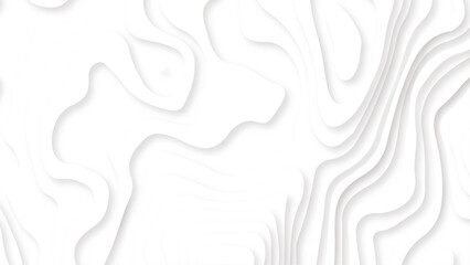 White paper cut decoration textured with wavy layers 3d topography relief background. Abstract white paper cut banner. Geometric layered curve line white background illustration.