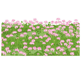 たくさんの花が咲いたれんげ畑　背景イラスト