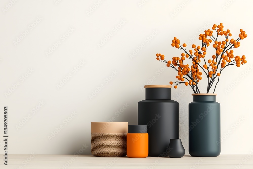 Poster collection of various storage boxes baskets and containers made of cardboard wicker and steel neatly