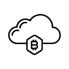 Simple black vector icon of cloud with Bitcoin symbol for cryptocurrency and cloud technology representation