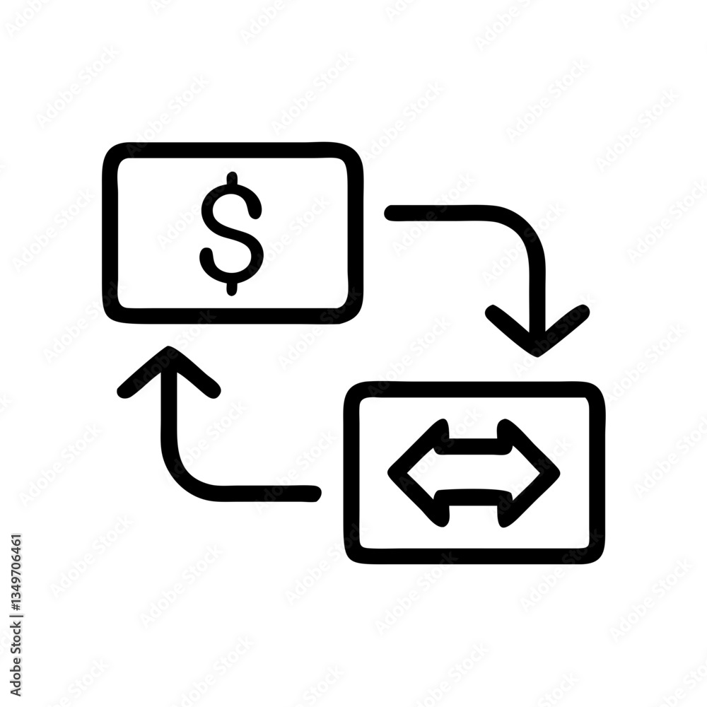 Poster simple black vector icon of transaction symbol with arrows for financial exchange representation