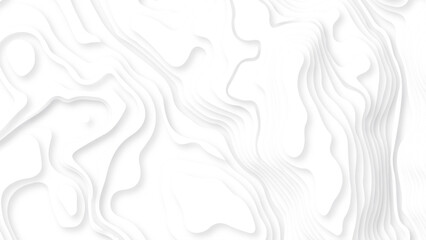 White paper cut decoration textured with wavy layers 3d topography relief background. Abstract white paper cut background with lines. Background of the topographic map. 