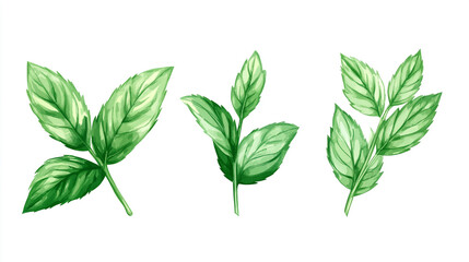 Naklejka premium Various Green Leaves Collection on White Background