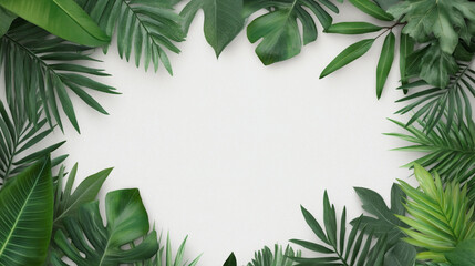 Tropical Jungle Border with Green Leaves