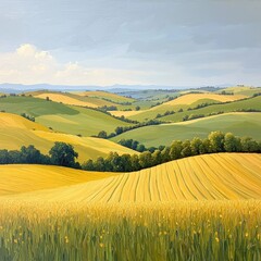 Fototapeta premium Rolling Countryside Landscape Painting.