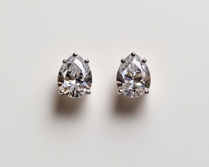 Stylish diamond stud earrings with kiteshaped diamonds, isolated on a clean white background