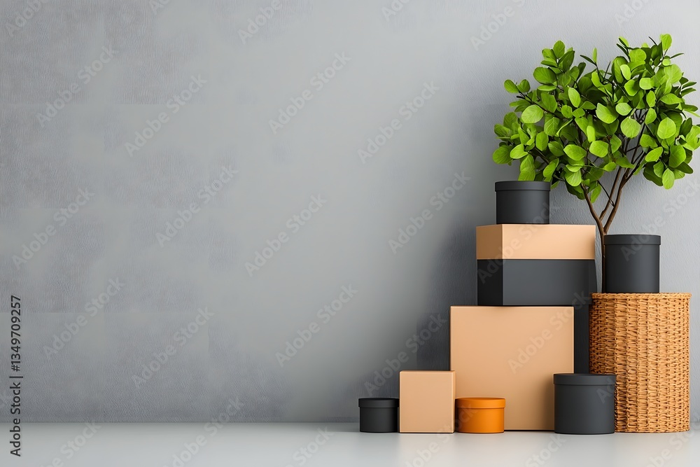 Poster curated collection of various storage boxes and baskets made from different materials like cardboard