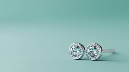 Geometric kiteshaped diamond studs with pave edges, isolated on a light mint green background