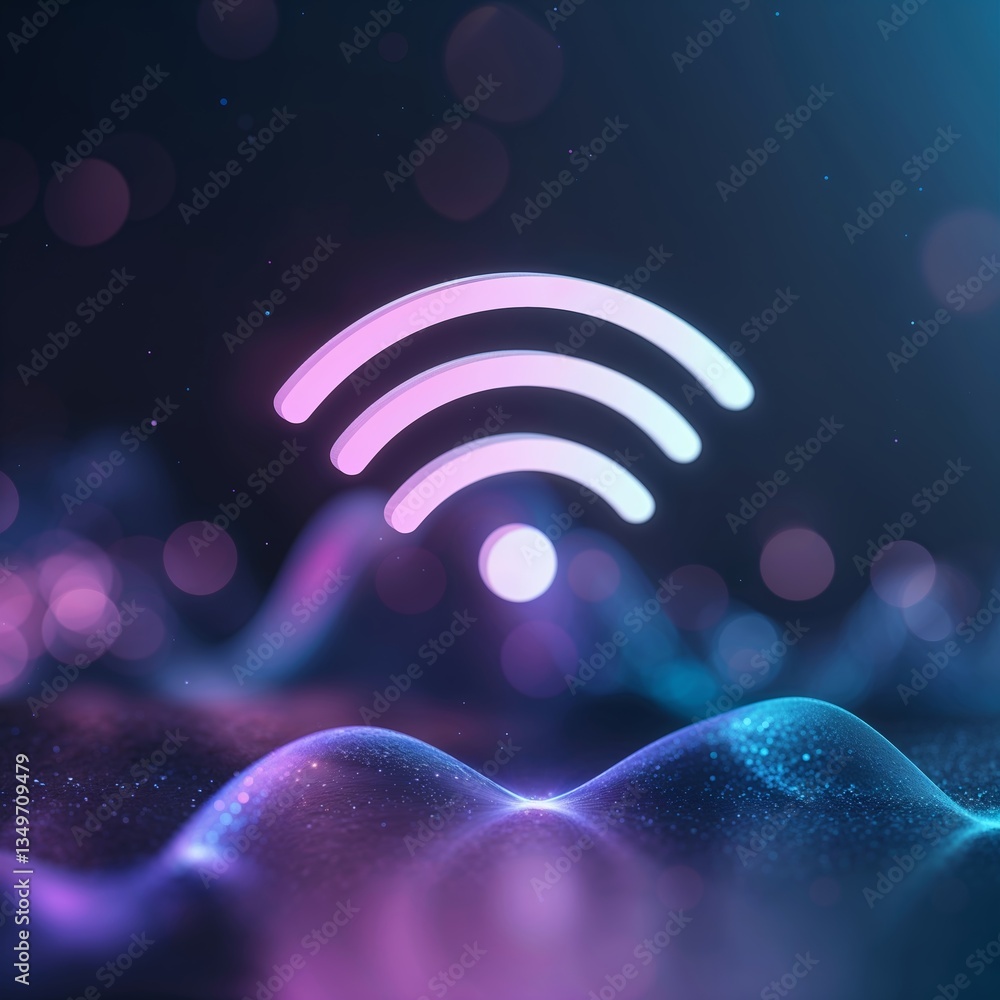 Poster connection symbol glowing in a dynamic wave pattern with vibrant colors in a digital environment