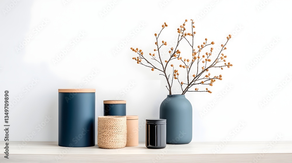 Poster curated collection of various storage containers including cardboard woven wicker and metallic piece
