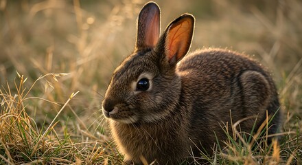 Fototapeta premium Adorable Wild Rabbit in Golden Hour