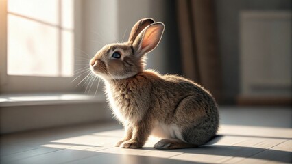 Obraz premium A rabbit is sitting in a basket of flowers and eggs