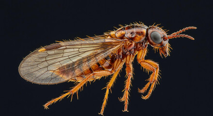 Detailed Close up of a Brown Insect with Transparent Wings Macro Photography of a Tiny Creature