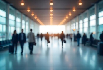Generative AI Blurred Passengers Walking in Airport Terminal, Represents Travel and Transportation