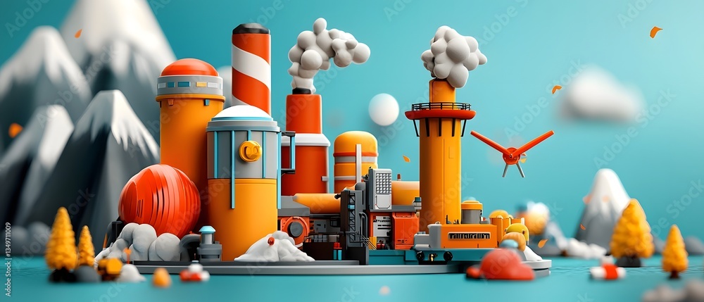 Poster cutaway technical diagram of an innovative smart factory showcasing intricate mechanical components 