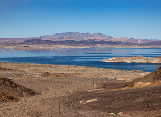 Poles and buildings next to Lake Mead