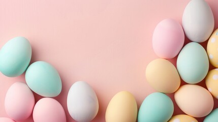 Pastel Easter Eggs Arranged On Soft Pink Background