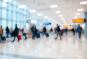 Naklejka premium Generative AI captures the blurred motion of travelers in a modern airport terminal