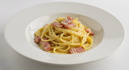 Delicious Spaghetti Carbonara Topped with Crispy Bacon