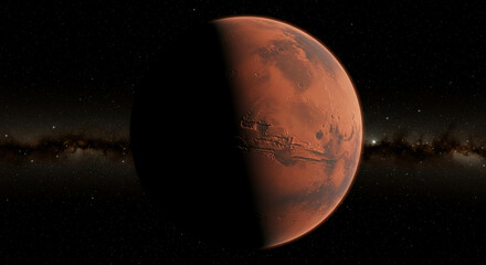 Majestic Martian Planet Partially Illuminated Space Background Red Planet Surface Detail