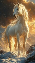 Majestic Unicorn in Winter Wonderland Dreamlike Landscape