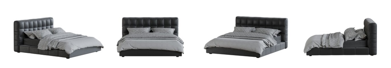 Obraz premium Bed isolated on transparent background. 3D render.