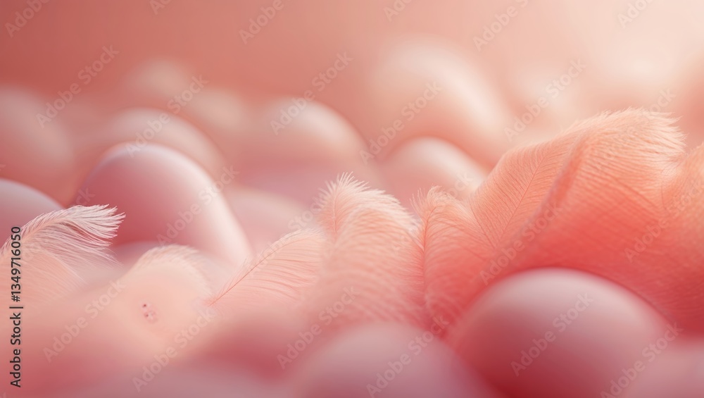 Poster delicate pink feathers resting among smooth eggshells in soft lighting at a tranquil setting