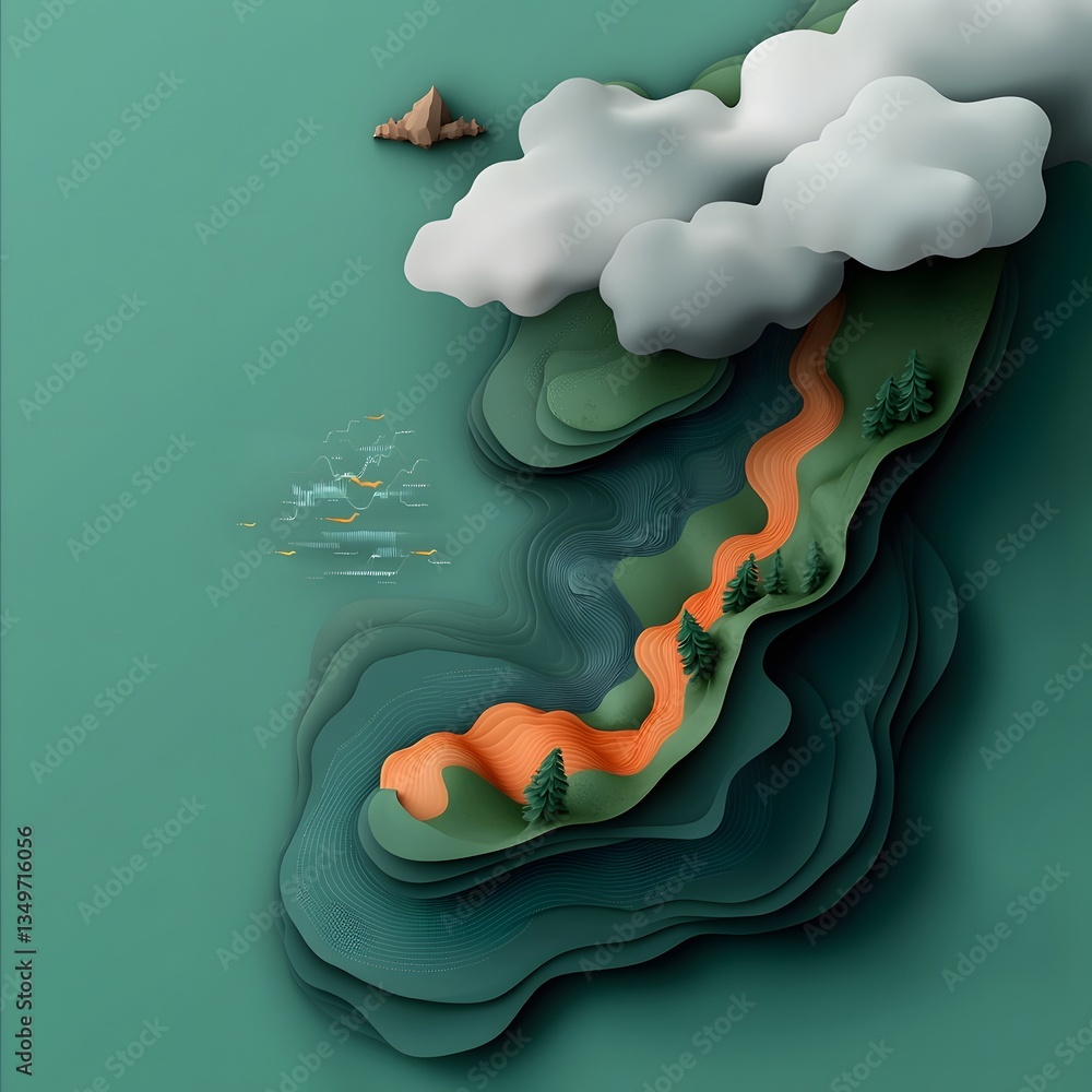 Poster dynamic and flowing rainfall pattern map fluid topographic data visualization data driven weather st
