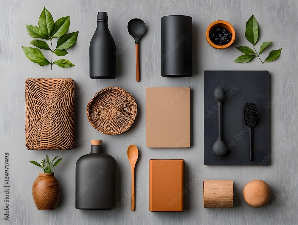 Aufkleber elegant minimalist still life photography featuring an array of diverse storage containers cardboard