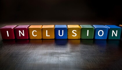 Obraz premium Colorful Blocks Forming the Word Inclusion Representing Diversity and Unity. Generative AI