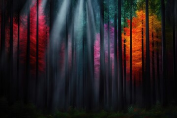 Mystical forest bathed in light